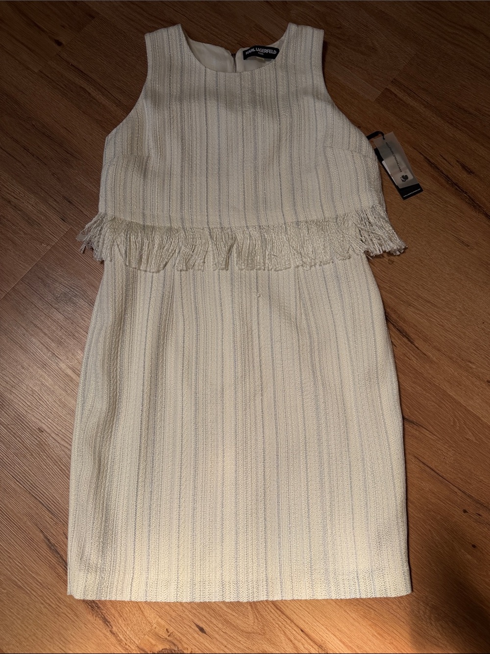 Karl Lagerfeld Cream Fringe Tweed Sheath Dress, size 12, NWT - Picture 2 of 4